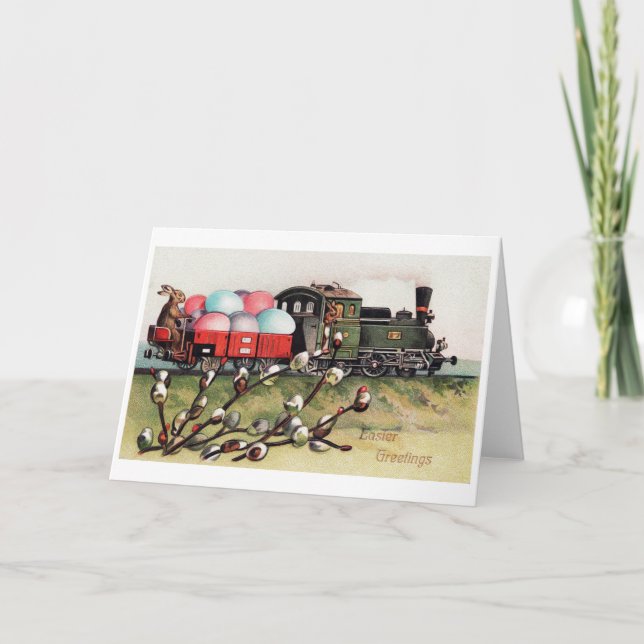 Carte Train de lapin de Pâques vintage (Devant)