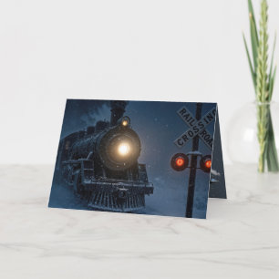 Carte Train de neige vintage d'anniversaire