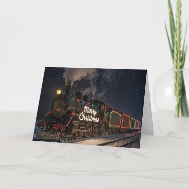 Carte Train de Noël vintage dans la neige (Devant)