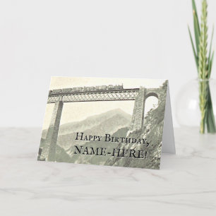 Carte Train de style vintage sur un pont ferroviaire