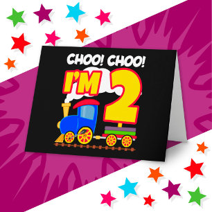 Carte Train joli coloré 2e anniversaire Choo Choo Choo I