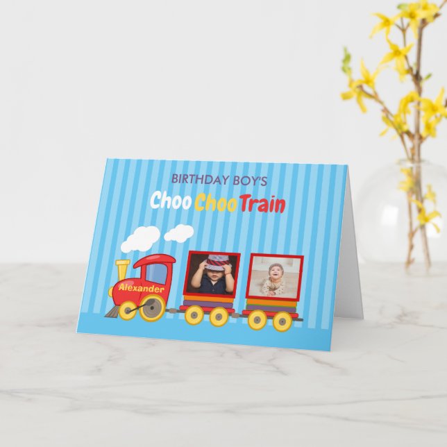 Carte Train Jouet Toddler Boys Birthday Blue (Fleur jaune)