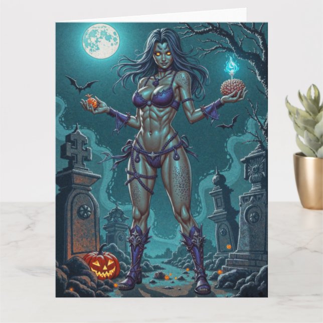 Carte Traite d'Halloween ou ami Zombie w Cerveau (Petite plante)