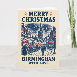 Carte Tram vintage de Noël à Birmingham Bull Ring sous l