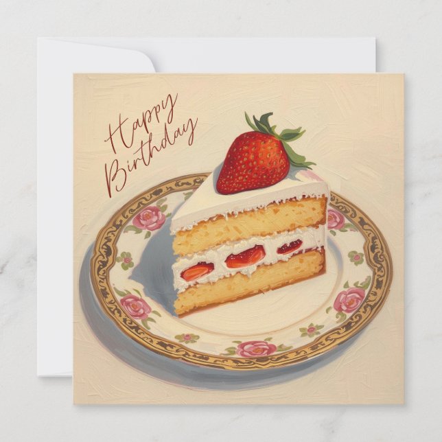 Carte Tranche de gâteau aux fraises Joyeux Anniversaire (Devant)