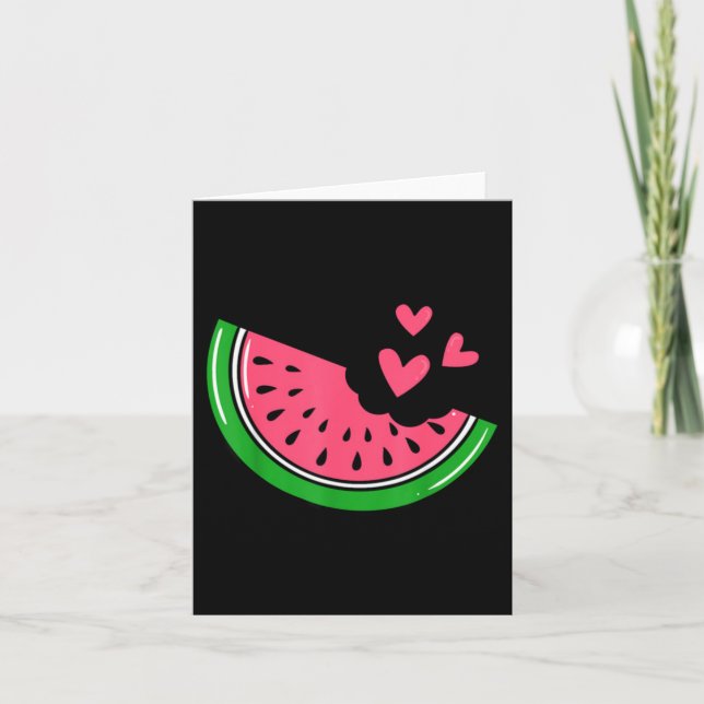 Carte Tranche de pastèque mignonne mordue avec des coeur (Devant)