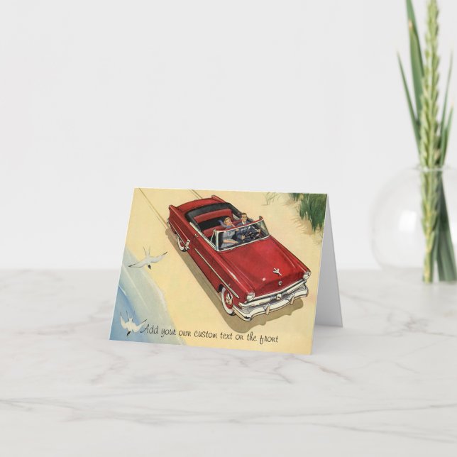 Carte Transport Vintage, Red Convertible Car Beach (Devant)