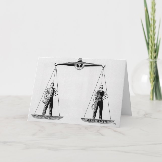 Carte Travail vintage contre gestion, échelles de justic (Devant)