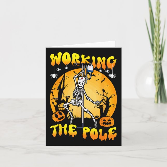 Carte Travailler Pole Nurse Halloween Drôle Skeleton Nu (Devant)