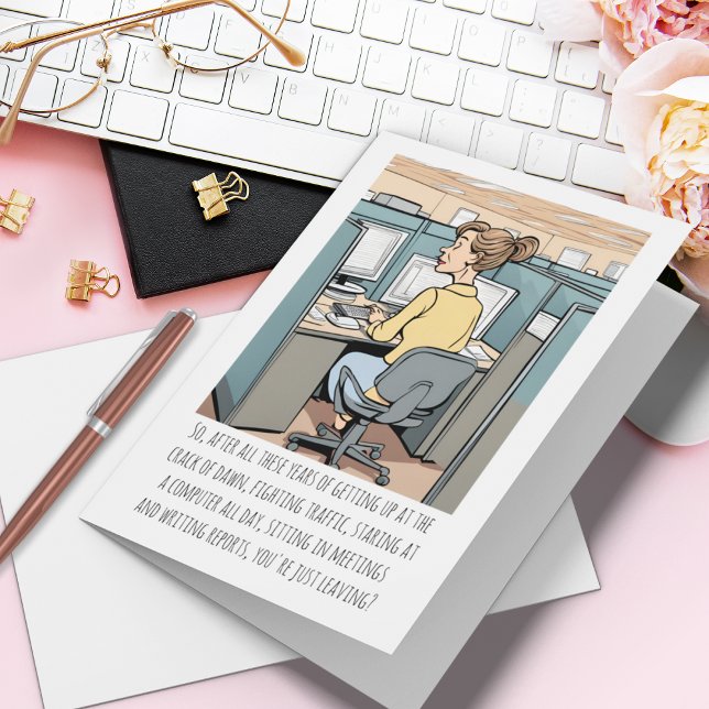 Carte Travailleur féminin qui prend sa retraite Texte pe (The perfect retirement card for co-workers, friends, parents, grandparents, or relatives.)