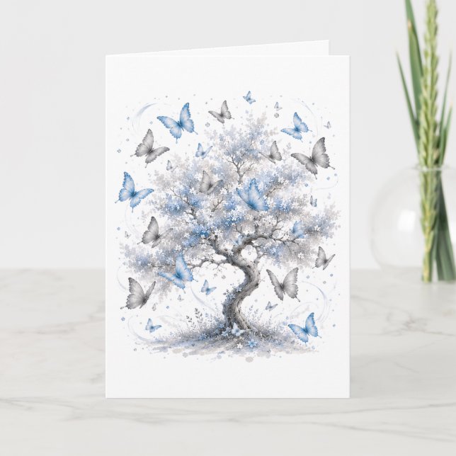 Carte Tree of Life Blue Butterflies Greeting Card (Devant)
