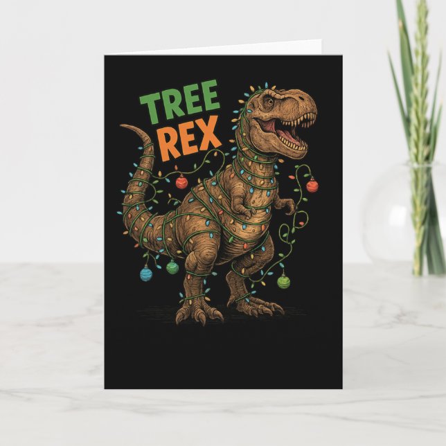 Carte "tree Rex" Dinosaur Humour de Noël Tee (Devant)