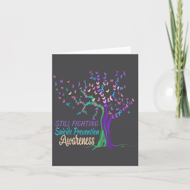 Carte Tree Ribbon Still Fighting Suicide Prevention Awar (Devant)