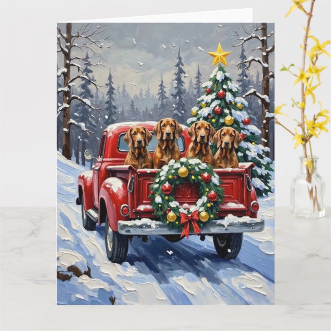 Carte Treeing Walker Coonhound Christmas Red Truck (Fleur jaune)