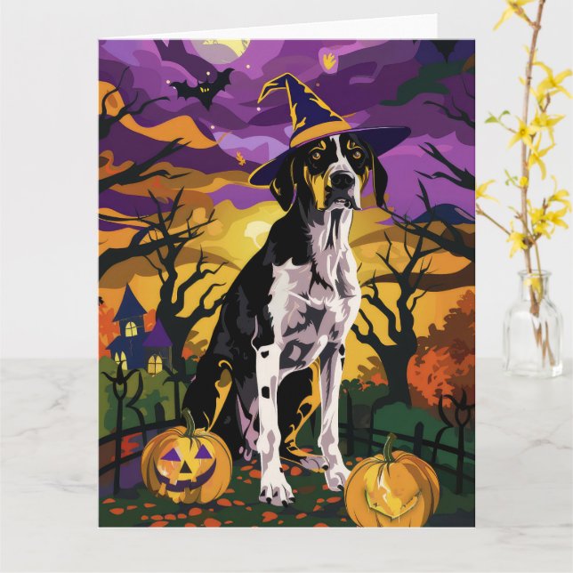 Carte Treeing Walker Coonhound Citrouille de sorcière Ha (Fleur jaune)