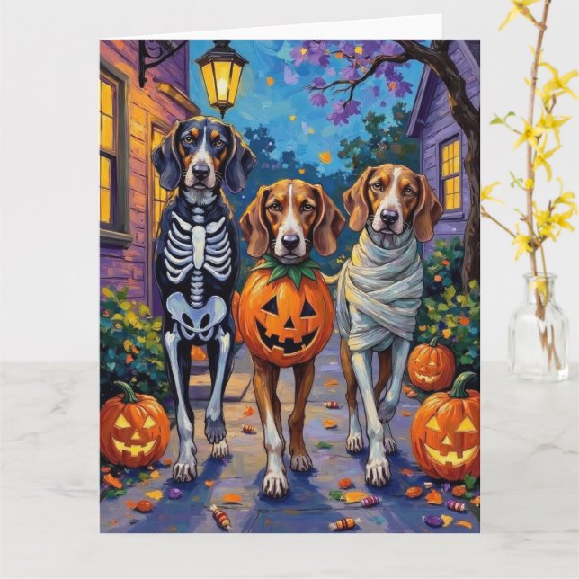 Carte Treeing Walker Coonhound en costumes d'Halloween (Fleur jaune)