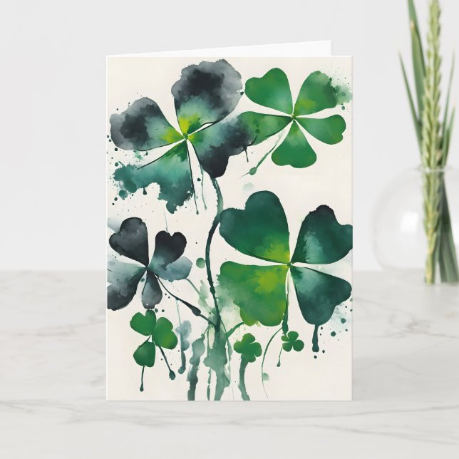 Carte Trèfle à quatre feuilles - Fleurs aquarelle (Devant)