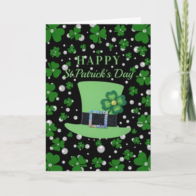 Carte Trèfle personnalisé de la Saint-Patrick avec perle (Devant)