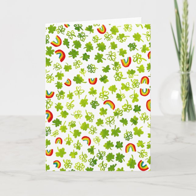 Carte Trèfles et arcs-en-ciel à l'aquarelle pour la Sain (Devant)