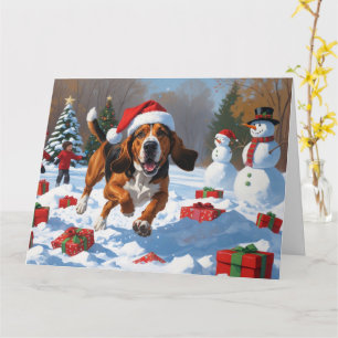 Carte Trek Walker Coonhound Neige avec Casquette de Noël