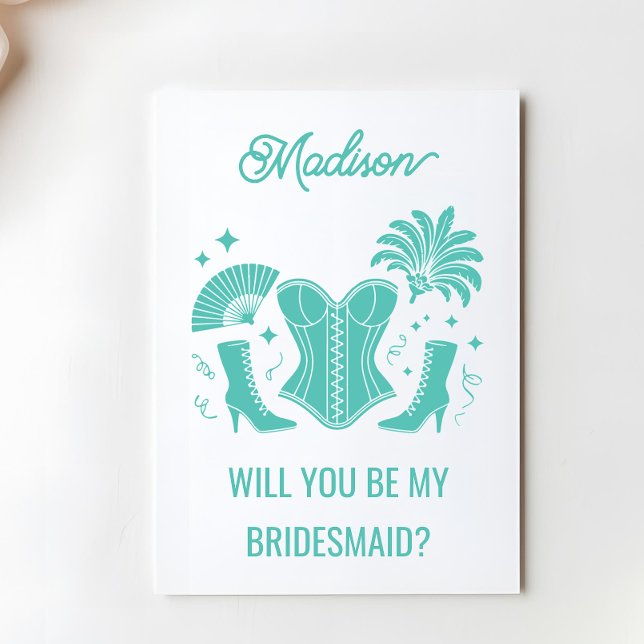 Carte Trendy Teal Las Vegas Showgirl Bridesmaid Proposal (Créateur téléchargé)