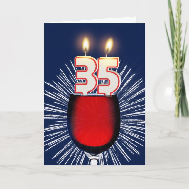 Carte trente-cinquième Anniversaire avec du vin et des (Devant)
