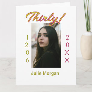 Carte trente photo marron doré nom date anniversaire tre