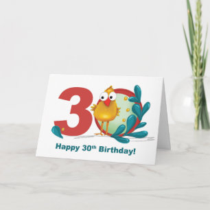 Carte Trentième anniversaire 30 avec un oiseau drôle et 