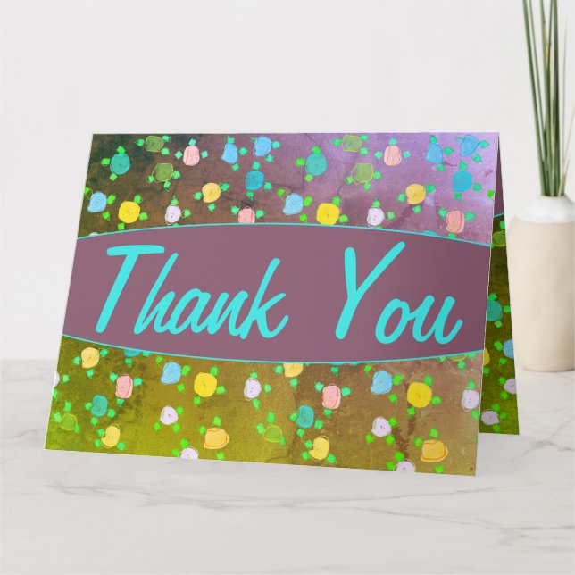 Carte Très Joli Merci Note En Plum et Turquoise (Devant)