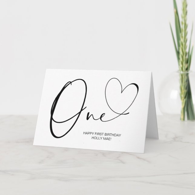 Carte Très simple premier anniversaire un coeur (Devant)