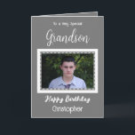 Carte Très spécial Grandson photo gris anniversaire<br><div class="desc">À un petit-fils très spécial. Joyeux anniversaire. Ajoutez un nom et une photo. Gris et blanc.</div>