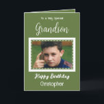 Carte Très spécial Grandson photo vert anniversaire<br><div class="desc">À un petit-fils très spécial. Joyeux anniversaire. Ajoutez un nom et une photo. Vert et blanc.</div>