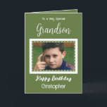 Carte Très spécial Grandson photo vert anniversaire<br><div class="desc">À un petit-fils très spécial. Joyeux anniversaire. Ajoutez un nom et une photo. Vert et blanc.</div>