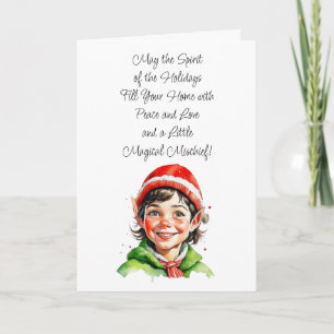 Carte Très Vintage Petit Garçon Elfe Bénédiction de Noël