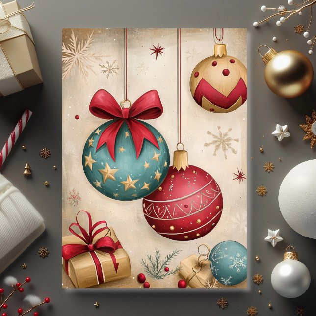 Carte Trésor d'ornement vintage  (Vintage ornaments and bows create a timeless Christmas greeting card)