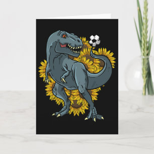 Carte Trex jouant au football tournesol drôle de dinosau