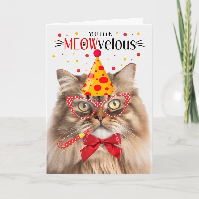 Carte Tri Couleur Perse Chat MEOWvelous Anniversaire (Devant)