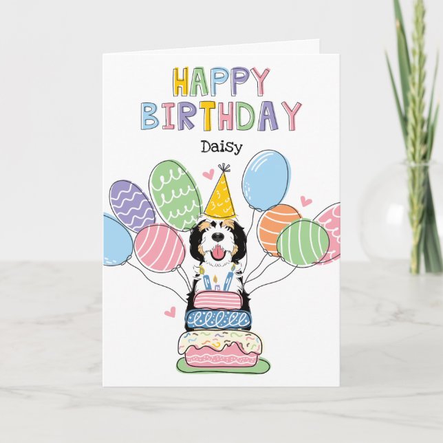 Carte Tri couleur Sheepadoodle Chien Joyeux Anniversaire (Devant)