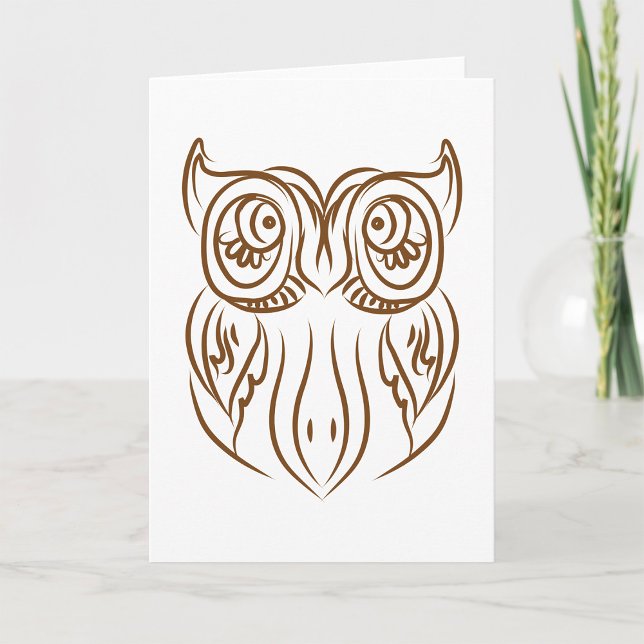 Carte Tribal Owl Line Art moderne Brown Abstrait (Créateur téléchargé)