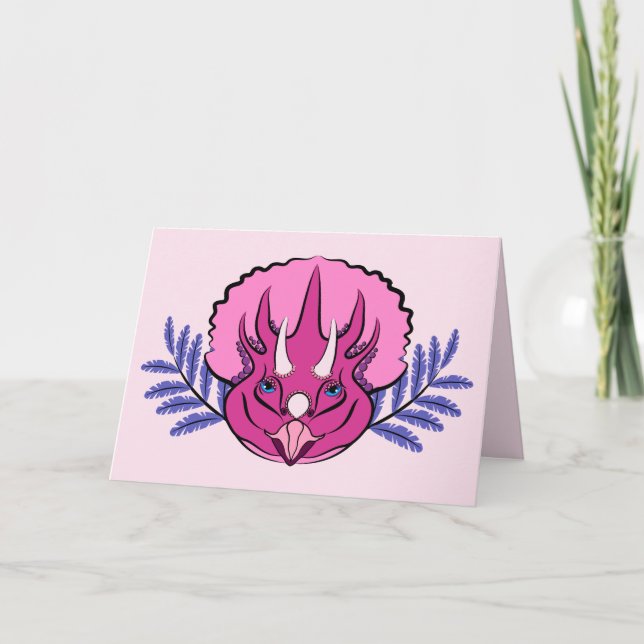 Carte Tricératops Joli Dinosaure Rose fille Anniversaire (Devant)