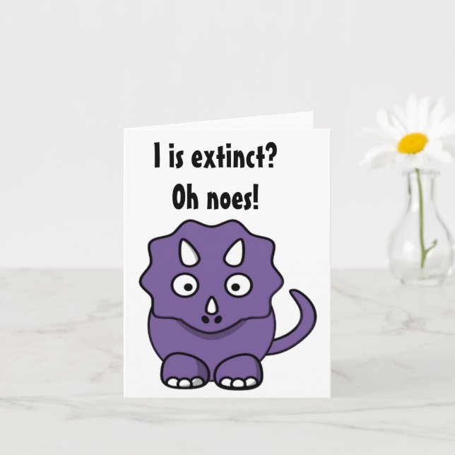 Carte Tricératops mignon pourpre Cartoon avec Extinction (Petite plante)