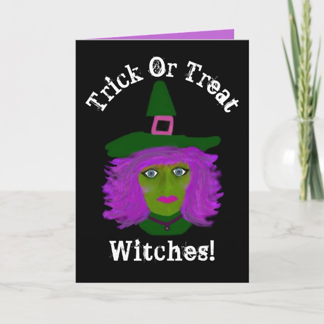 Carte Trick Drôle Ou Traiter Halloween Sorcière Personna (Devant)