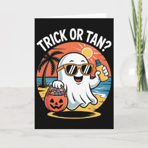 Carte Trick Or Tan Drôle Halloween Mignon Fantôme Plage