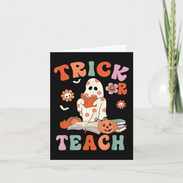 Carte Trick Or Teach Rétro Groovy Fleur de Fantôme Profe (Devant)