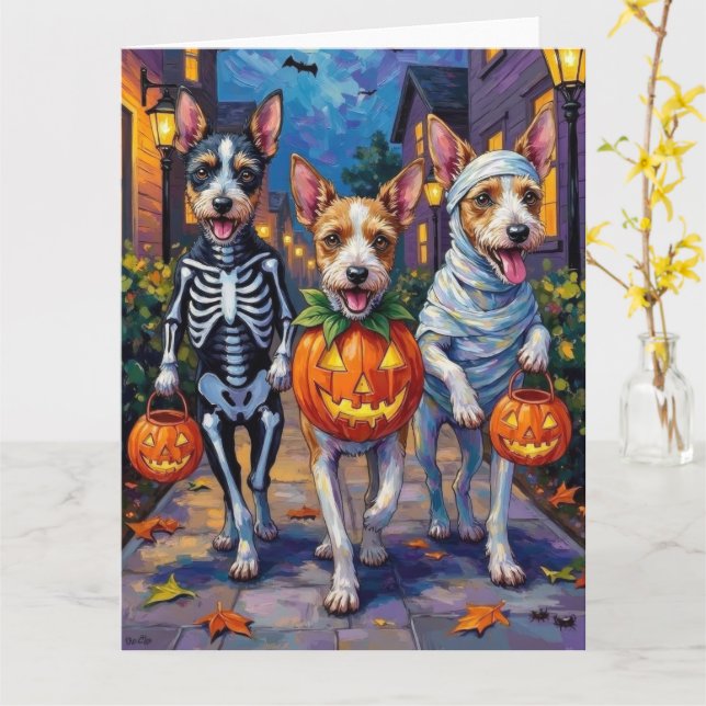 Carte Trick-or-Treat de Wire Fox Terrier Halloween  (Fleur jaune)