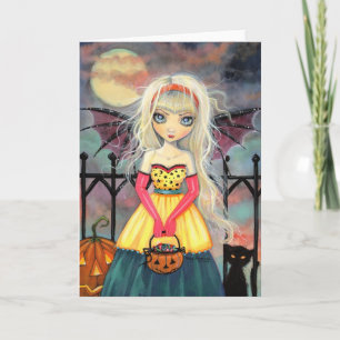 Carte Trick or Treat Jolie Fée Gothique Art Halloween