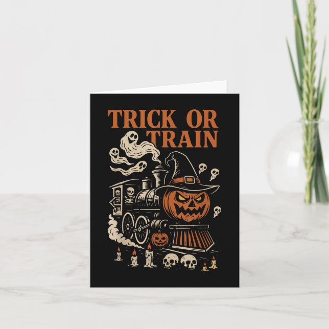 Carte Trick Ou Train Drôle Halloween Squelette Fantôme P (Devant)