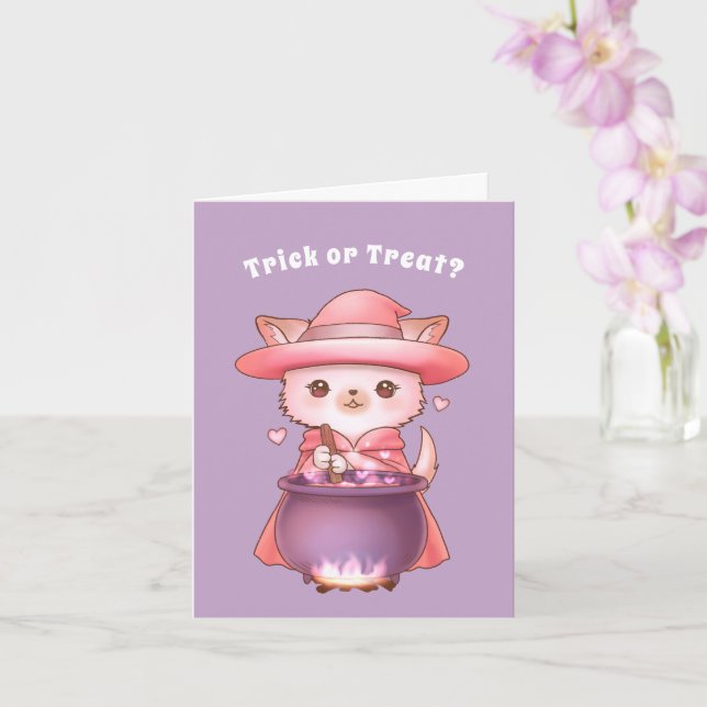 Carte Trick ou traitement adorable Halloween Pomchi sorc (Orchidée)