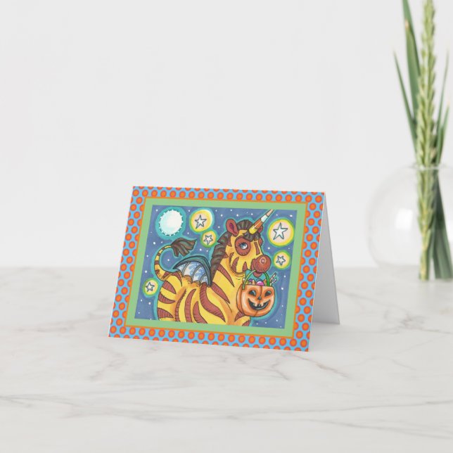 CARTE TRICK OU TRAITEMENT BAT WING ZEBRA, CUTE HALLOWEEN (Devant)