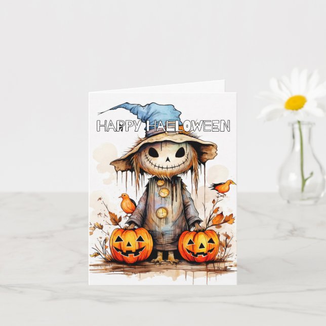 Carte Trick Ou Traiter Happy Halloween Scarecrow (Petite plante)